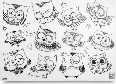 Tapet tavoline Funny Mat Owls, për ngjyrosje, 68 x 48 cm, i bardhë