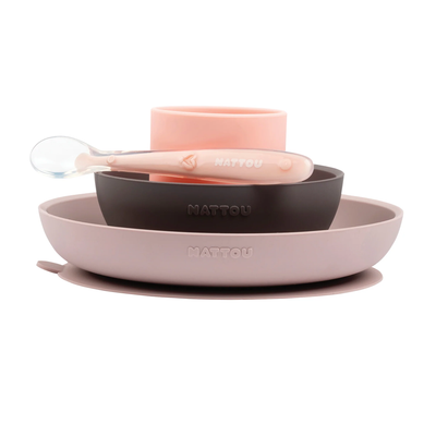 Set ushqimi për Fëmijë prej Silikoni, 4 copë - Silikon, Roze