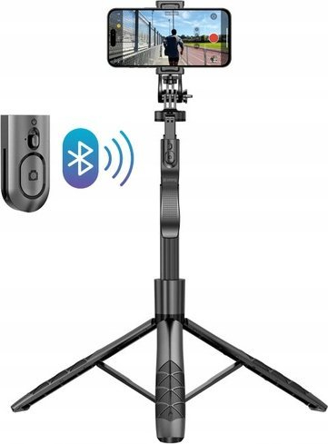 Држач за селфи со статив Crong SelfieGo Ultra, блутут, алуминиум, црн