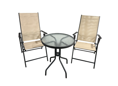 Set mobilje kopshti Heinner Texas, 3 pjesë, çelik qelq tekstil, bezhë e zezë