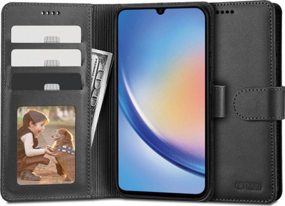 Këllëf telefoni Tech-Protect Wallet për Samsung Galaxy A34 5G, flip me portofol, lëkurë eko, i zi