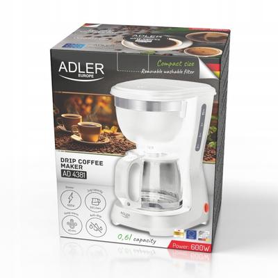 Makina kafeje me pikim Adler AD 4381, 0.6L, 600W, e bardhë