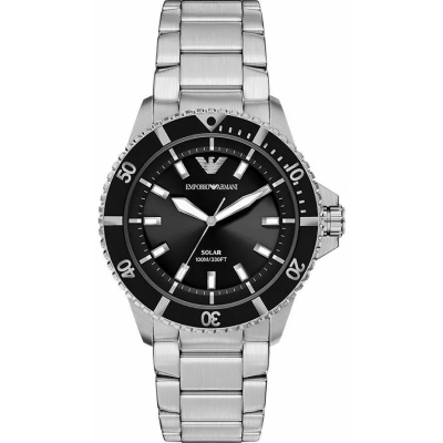 Orë Emporio Armani AR11787 World Explorer, me diell, 42mm, argjendt me kornizë të zezë