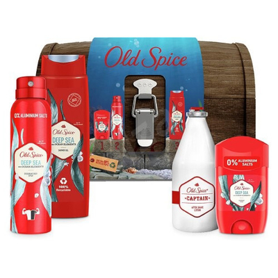 Set për trup Old Spice Deep Sea Wooden Chest, Xhel dushi 250 ml + Deodorant stick 50 ml + Deodorant sprej 150 ml + Losion pas rroje 100 ml