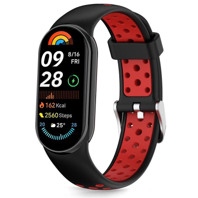 Rrip dore Tech-Protect Iconband Air për Xiaomi Smart Band 8 9 10 NFC, silikoni sportiv me vrima ajrosje, i zi me të kuqe