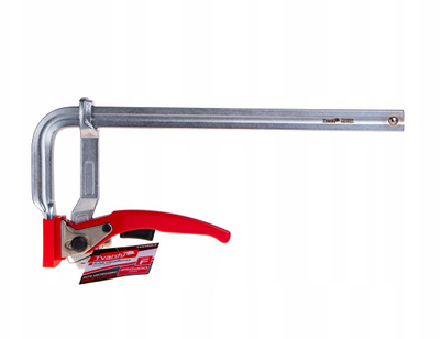 Kllapë shtrënguese Tvardy Ratchet Clamp Type F 250x100mm, çelik i farketuar, dorezë plastike, e kuqe