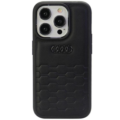 Kapak telefoni Audi GT me lëkurë sintetike, MagSafe, për iPhone 15 Pro, i zi