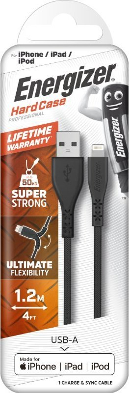 Kabllo Energizer HardCase USB A në Lightning, MFi, 1.2m, e zezë