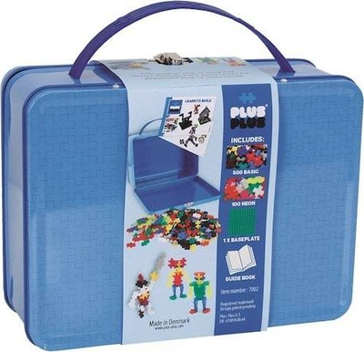 Set ndërtimi Plus Plus Basic Metal Suitcase, 600 pjesë, valixhe metalike, blu