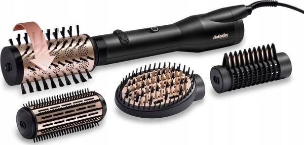 Furçë rrotulluese me ajër të nxehtë, BaByliss AS970E Big Hair Lustre, me jone, 4 aksesorë, e zezë/ari