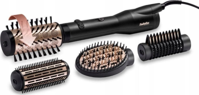 Furçë rrotulluese me ajër të nxehtë, BaByliss AS970E Big Hair Lustre, me jone, 4 aksesorë, e zezë/ari
