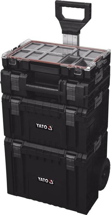 Kuti veglash me rrota Yato System Tool Box YT-09174, set 4 copë, me dorezë teleskopike, ngjyrë e zezë