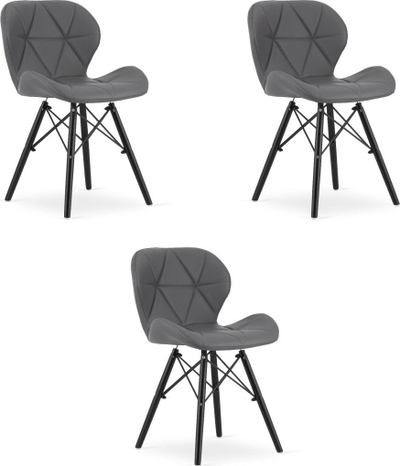 Set karrigesh LAGO, eco-leather, këmbë druri, gri me të zezë, 3 copë