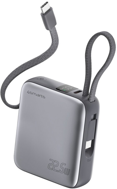 Powerbank 4smarts Pocket Dual Cord, 10000mAh, 22.5W, gri hapësinor