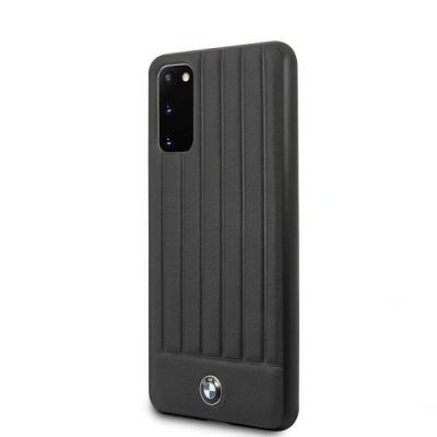 Mbulesë telefoni BMW për Samsung Galaxy S20, lëkurë, përshtatshme për karikim wireless, e zezë