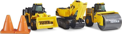 Set lodrash Tonka Trucks Diecast Construction, 3 makina pune, metal, të verdha