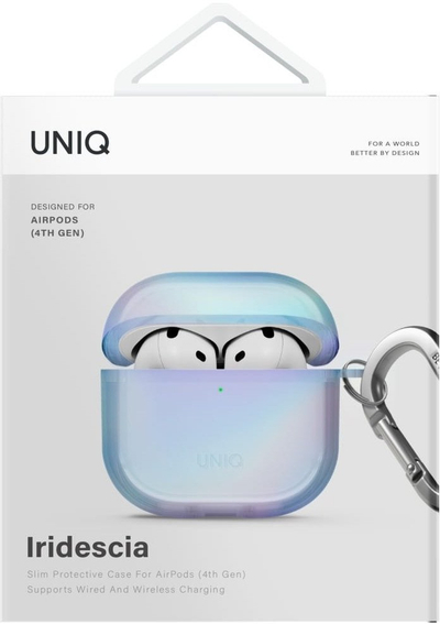Навлака за слушалки Uniq Iridescia за AirPods 4, TPU, со приврзок, сина