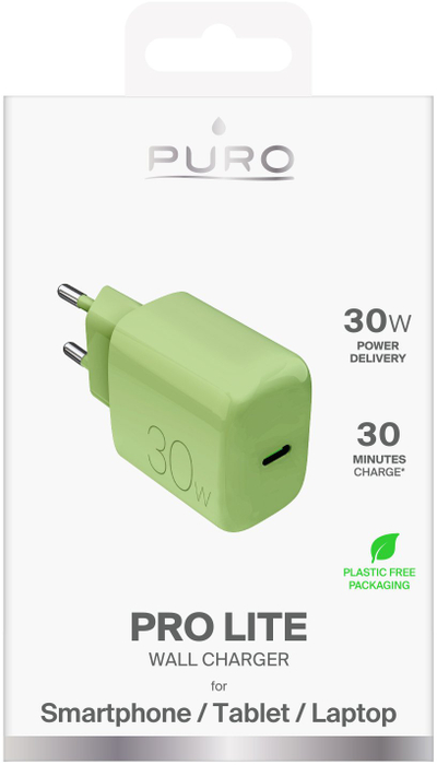 Полнач за ѕид PURO ProLite, USB-C, 30W, зелен