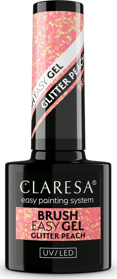 Xhel ndërtues për thonj Claresa Brush Easy Gel Glitter Peach, 5ml, ngjyrë pjeshke me shkëlqim