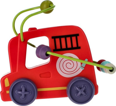 Lodër edukative BamBam Vehicle Maze Fire Brigade, makinë zjarrfikëse, mekanizëm tërheq prapa, e kuqe