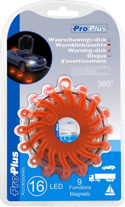 Disk paralajmërues ProPlus Warning Disk, set 2 copë, 16 LED, portokalli