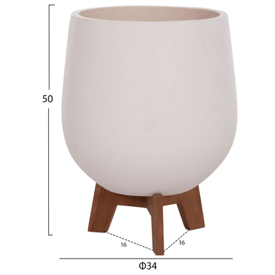 Set me 3 vazo dekorative TRYLL HM4681.02, fiber cement, me bazë druri teak, të bardha