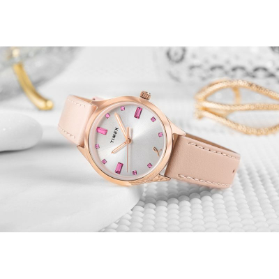 Orë dore Timex Dress X Bcrf TW2V95800, me kuarc, mban 5 bar ujë, rozë