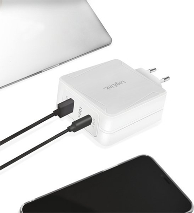 Ngarkues muri LogiLink PA0281, 100W GaN, USB C edhe USB A, i bardhë