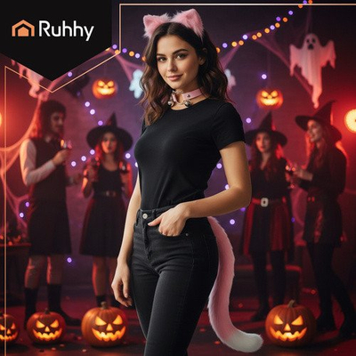 Детски костум мачка лисица Ruhhy 26585, сет од 3 дела, розов