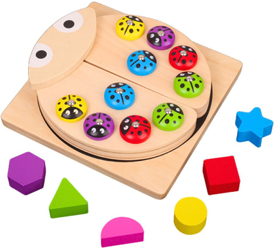 Lodër druri LeanToys Ladybug, lojë peshkimi magnetik, puzzle sorter edukativ, shumëngjyrëshe