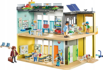 Set lodrash Playmobil Large School, ndërtesë shkollë shumëkatëshe, me figura dhe aksesorë, shumëngjyrësh