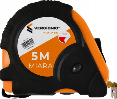 Metër çeliku Vergionic, 5 metra, 25 mm, portokalli me të zezë
