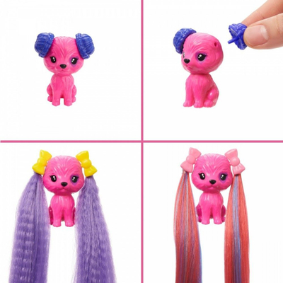 Kukull Barbie Color Reveal Glitter Hair Swaps, 25 surpriza, 10 copa flokësh, blu me shkëlqim