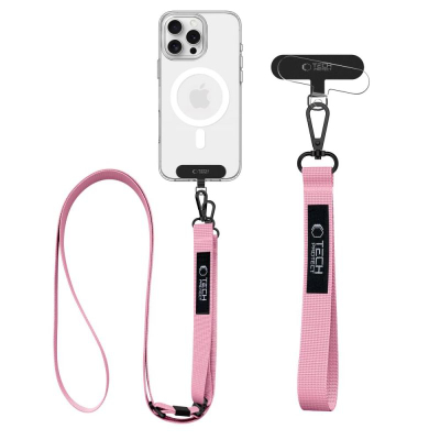Rrip telefoni Tech-Protect C6S Rope Crossbody, 2 në 1, i rregullueshëm, rozë e hapur