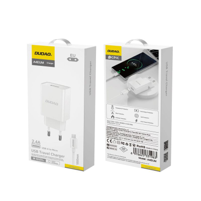 Karikues rrjeti Dudao A4EU, USB-A 2.1A 10W, me kabllo micro USB, i bardhë