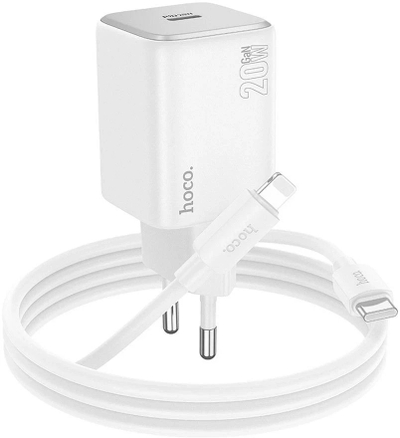 Karikues muri Hoco N40, 20W PD QC, me kabllo USB C në Lightning 1m, i bardhë
