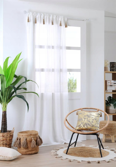 Perde boho me dantella xhute, 140x260 cm, ecru