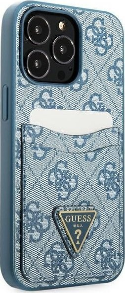 Kapak telefoni Guess 4G Triangle për iPhone 13 Pro Max, hardcase, me xhep kartash, blu