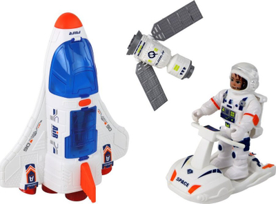 Set lodrash Leantoys Space Mission, raketë dhe makinë eksplorimi, me astronautë, bardhë blu