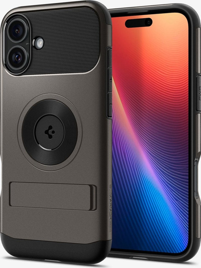Maskë telefoni Spigen Slim Armor MagSafe, për iPhone 16 6.1", me mbajtëse, gunmetal