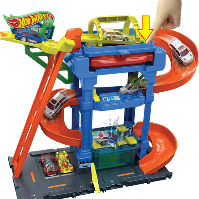 Set lojrash Mattel Hot Wheels City Tunnel Twist Car Wash, me Color Shifters, për kalamaj 3+