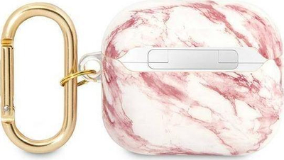 Futrollë mbrojtëse Guess Marble Strap Collection për AirPods 3, me unazë varëse, rozë