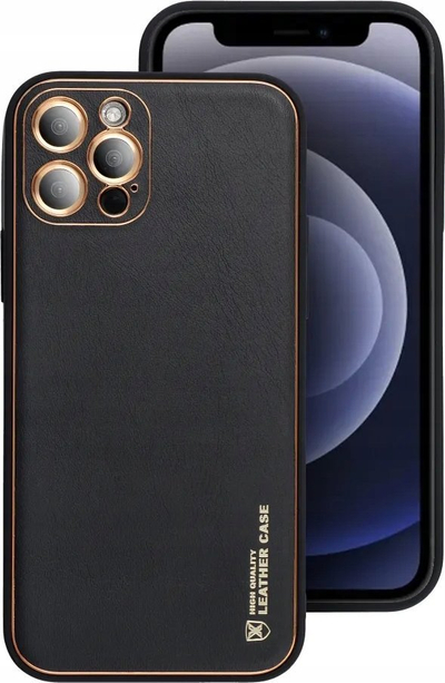 Kllëf telefoni OEM Leather Case për Samsung Galaxy A25 5G, lëkurë sintetike, me kornizë ari, i zi