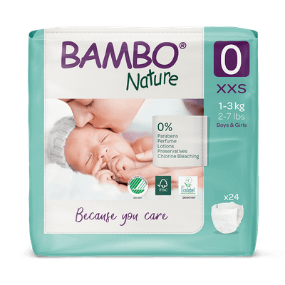 Pelena për bebe Bambo Nature nr. 0 (1-3 kg), 24 copë