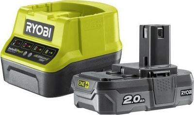 Set bateri dhe karikues Ryobi ONE+, 18V 2.0Ah, karikues i shpejtë, jeshil