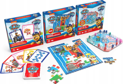 Set lojërash tavoline Paw Patrol Game Bundle, xhungo letra, lojë pop up, puzzle 24 pjesë, shumëngjyrëshe