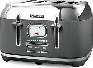 Toster Muse MS-131 DG, 4 feta, stil retro, gri
