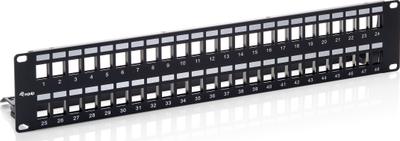Patch panel Equip 48 porta Keystone Cat 6, i mbrojtur, 19" 2U, i zi