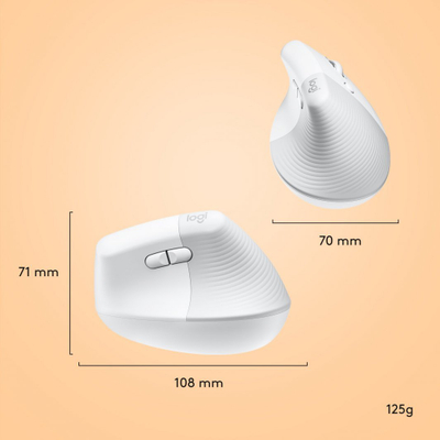Maus Logitech Lift, wireless, Bluetooth, USB, i bardhë