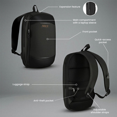 Çanta shpine Nils Extreme NC4504 për laptop, 19L, najlon 1680D, e zezë